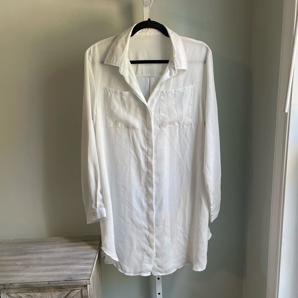 White Lightweight Button Down Tunic